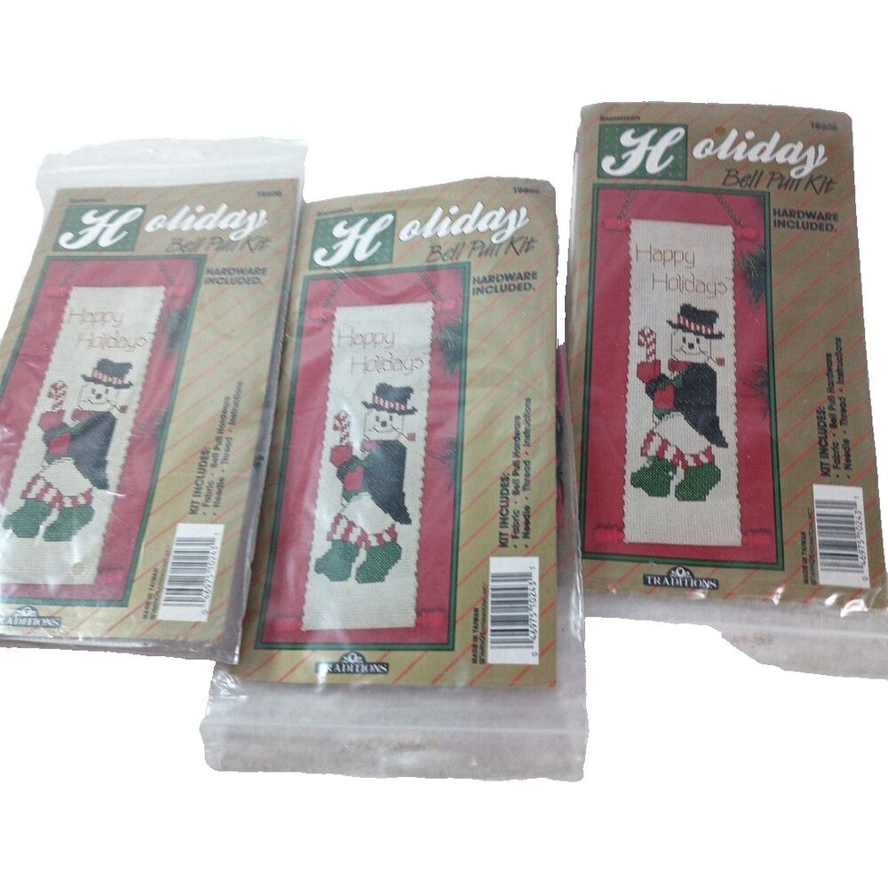 Holiday Bell Pull Cross Stitch Kit T8806 Snowman Happy Holidays Lot of 3 NIP